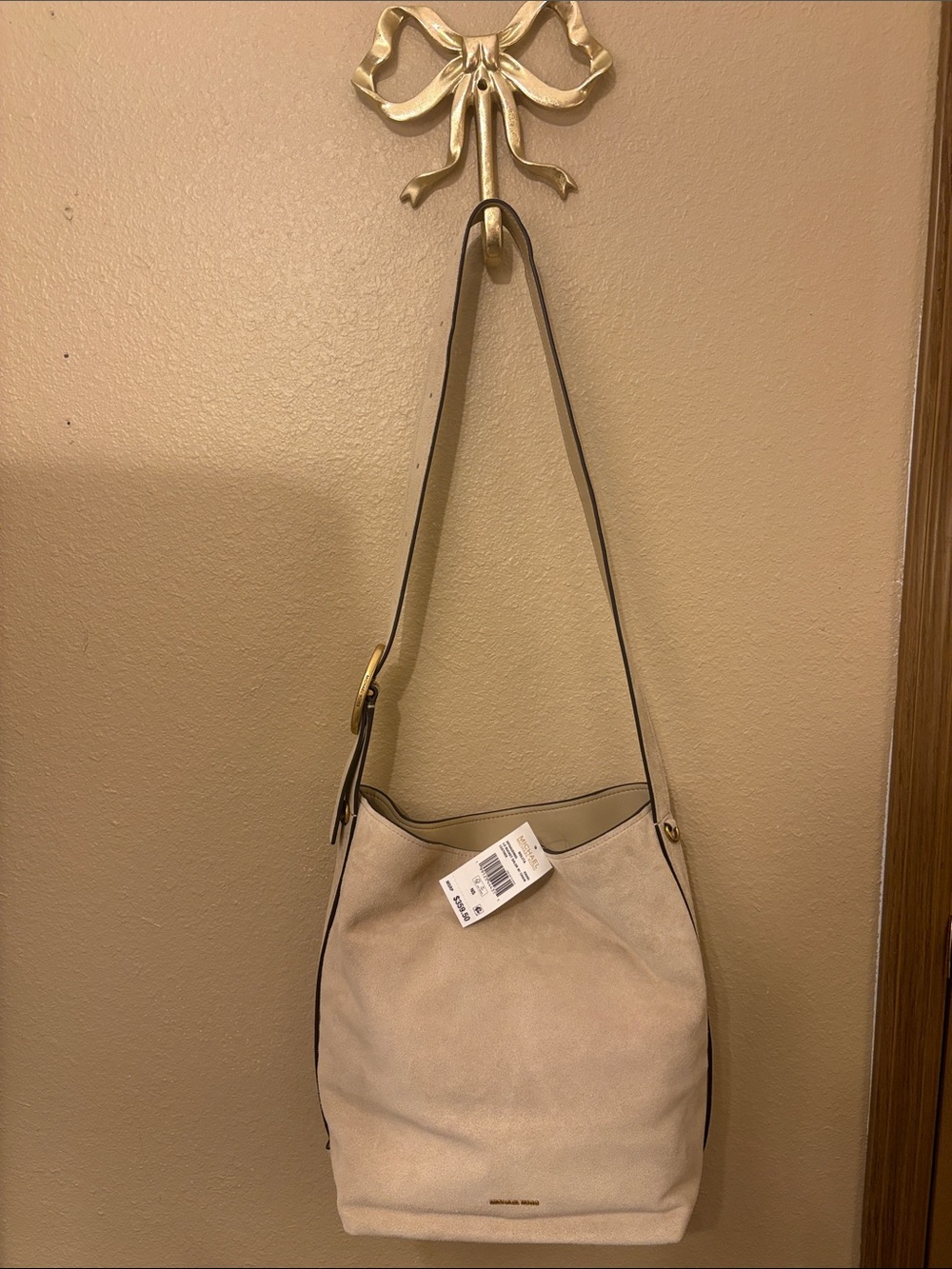 Michael Kors Cream Suede Shoulder Hobo with Gold Hardware